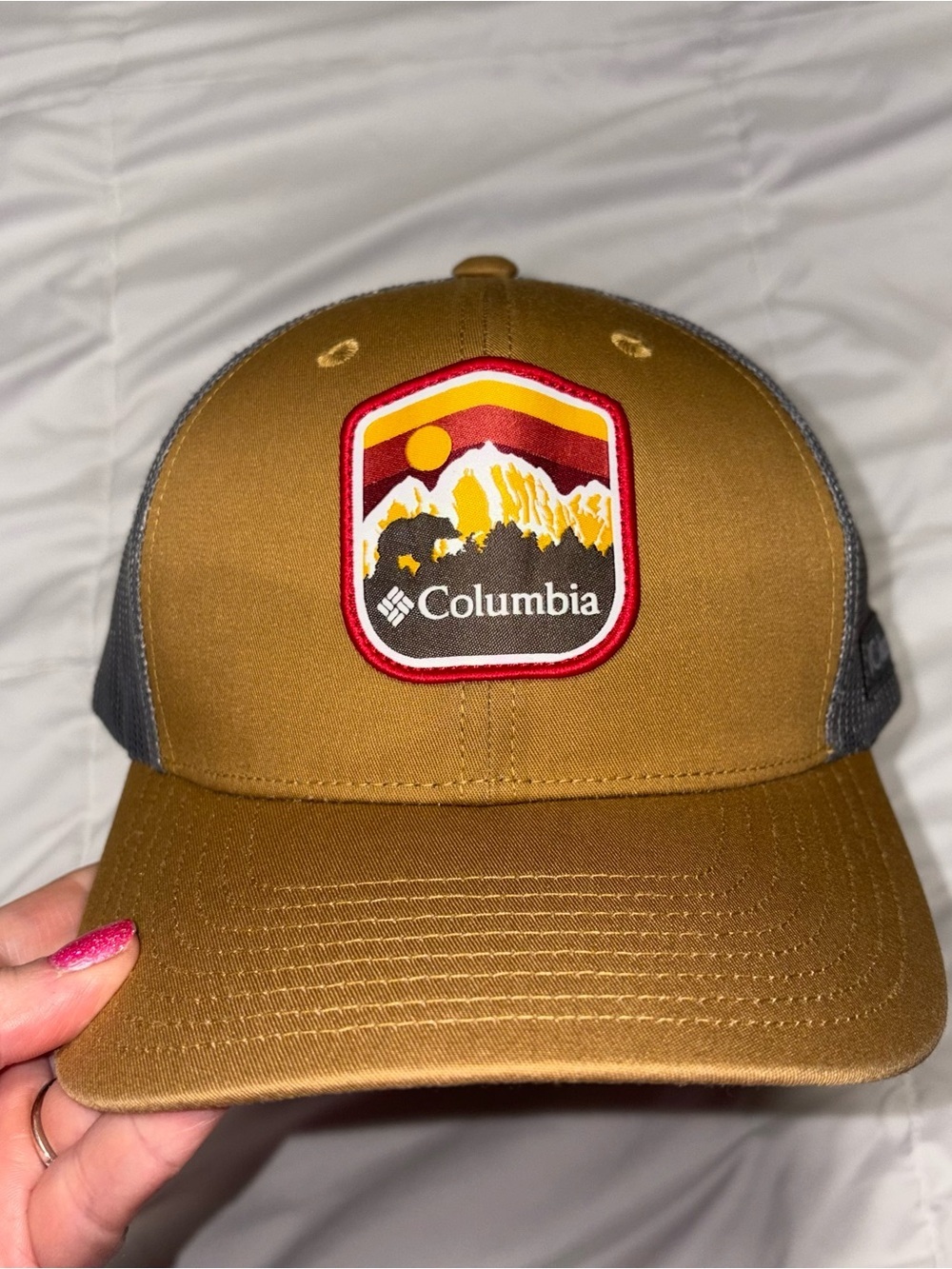 Columbia mesh snapback trucker hat Colorado California mountain patch embroidery